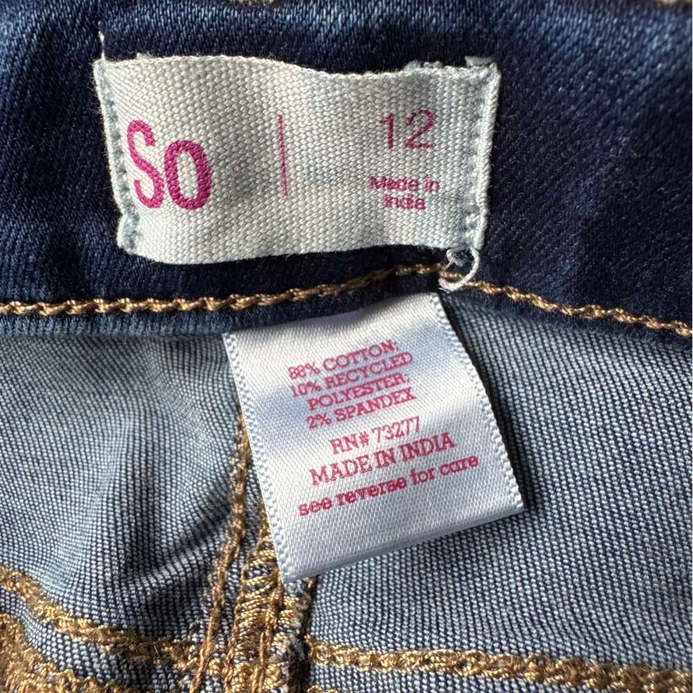 SO Blue Denim Stretch Skinny Jegging Jeans Faux Button Snap Closure Girls 12 - Picture 9 of 13